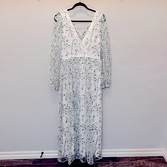 Ivory Floral Embroidered Maxi Dress - Picture 4 of 8